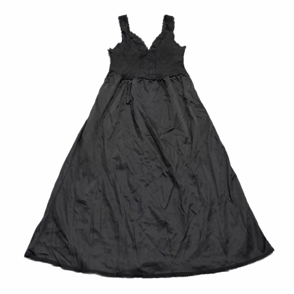 90s European Vintage Charmant Silky Corset Lace Bodice Slip Dress Black S/M